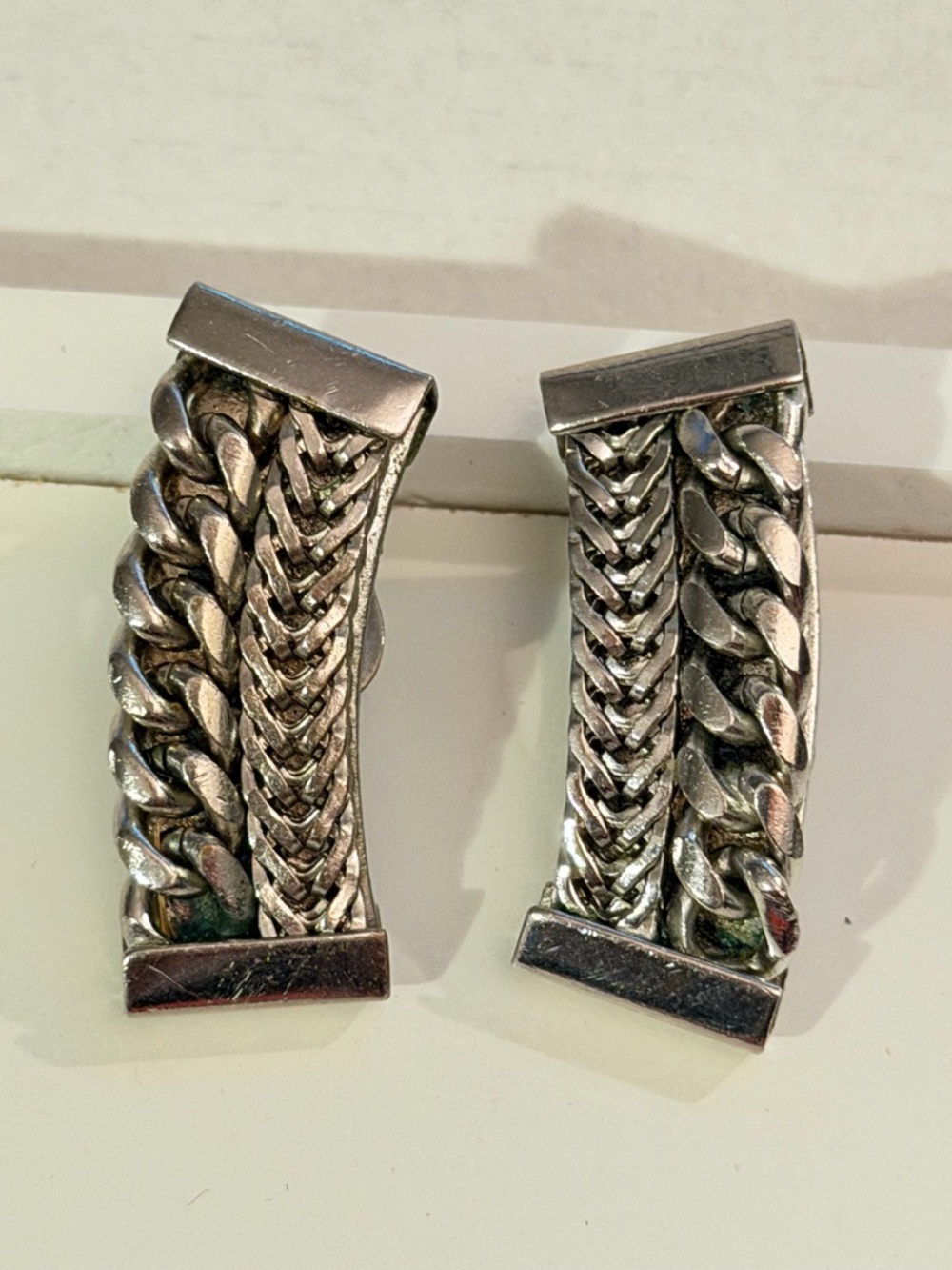 Vintage Silver-Tone Braided Chain clip on earrings